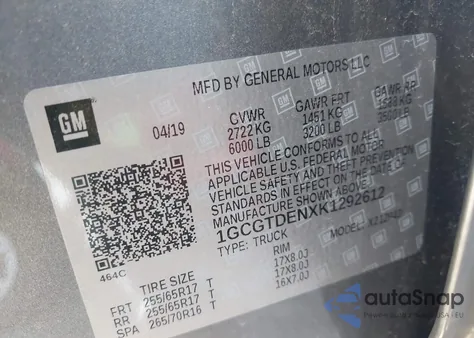 2019 Chevrolet Colorado Z71 из США, поврежденный, VIN 1GCGTDENXK1292612